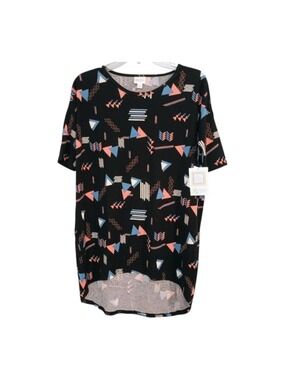 NWT LuLaroe Irma Tunic Black Coral Blue Geometric Design Oversized XS